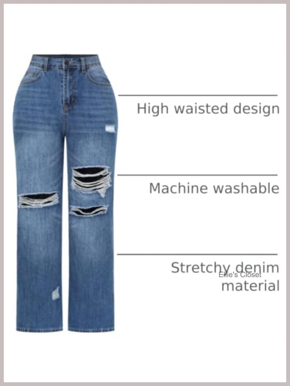 Womens High Waisted Wide Leg Stretchy Distressed Jeans - Picture 3 of 6